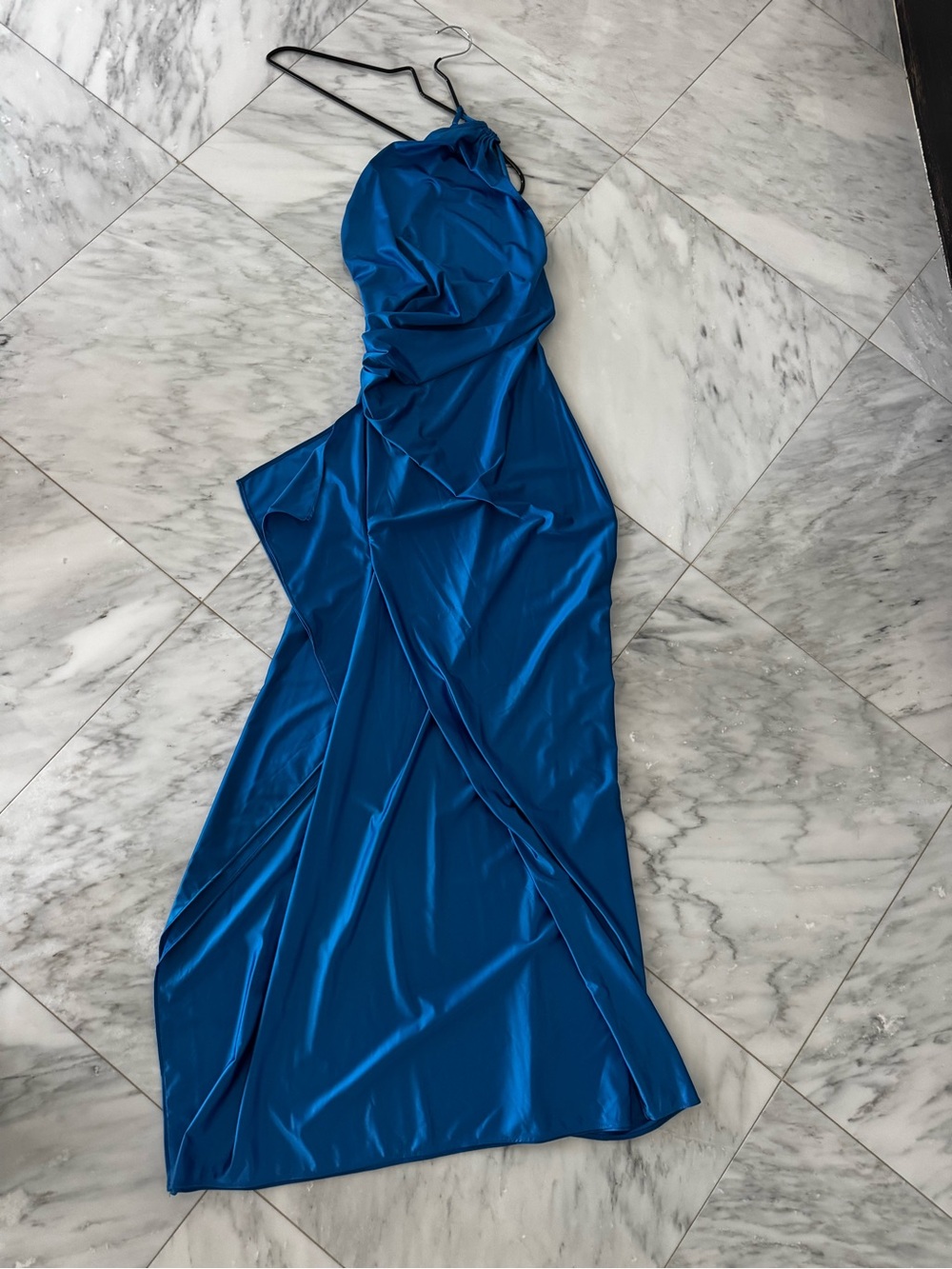Elegant Blue Satin Slip Dress - Women's Evening Gown